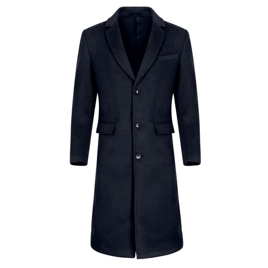 Men's Knee-Length Winter Wool Coat Slim Fit Turn-Down Collar Business Coats Blue - Image 1