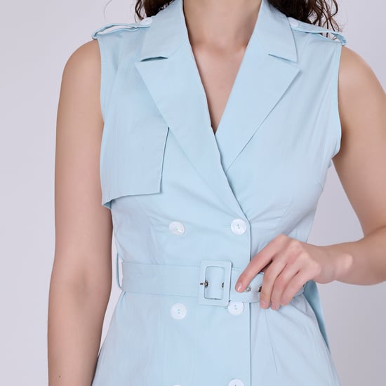 Double breasted trench style sleeveless dress