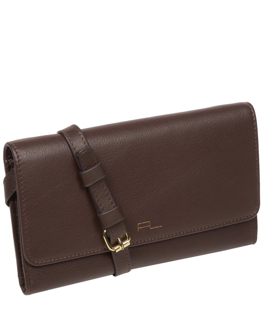 'Saffron' Hot Fudge Nappa Leather Cross Body Clutch Bag