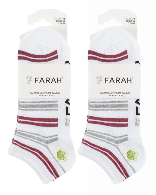 10 Pares de Calcetines de Bambú para Hombre | Farah | Striped Cushioned Ankle Socks - White Stripe - Image 2