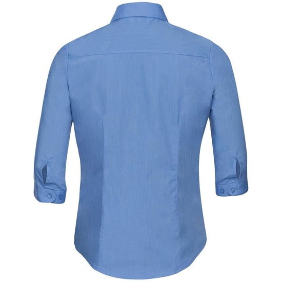 Russell Collection Ladies 3/4 Sleeve Poly-Cotton Easy Care Fitted Poplin Shirt (Corporate Blue) - Image 2