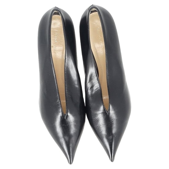 Celine V Neck Pointed Toe Pumps in Black Leather - Image 3