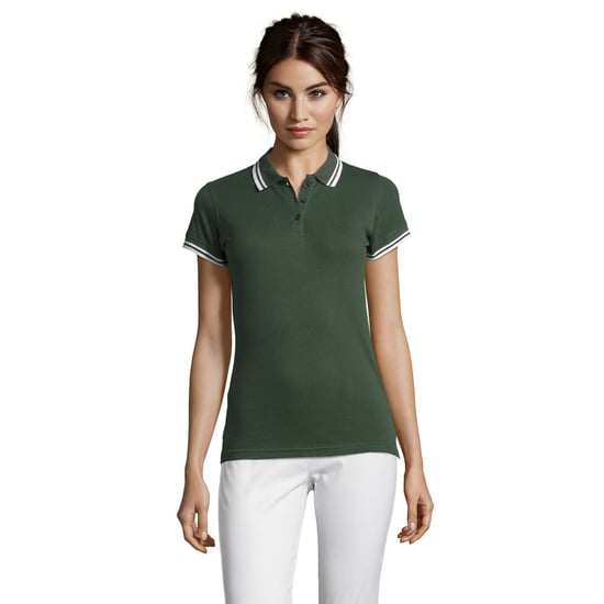 SOLS Womens/Ladies Pasadena Tipped Short Sleeve Pique Polo Shirt (Forest/White) - Image 4
