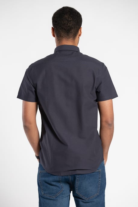 Navy Cotton Oxford Short-Sleeve Shirt