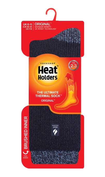 Heat Holders - Calcetines térmicos extra gruesos para hombres para invierno | Calcetines aislantes de felpa cálida y esponjosa | Regalos para hombres - Talón y puntera en azul marino / denim (Berlín) - Image 2