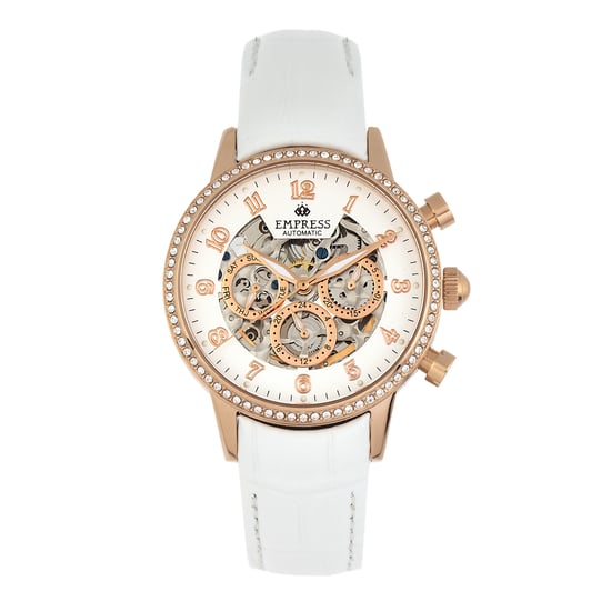 Reloj Automático de Esqueleto con Dial Emperatriz Beatriz, Correa de Cuero con Día/Fecha - Image 1