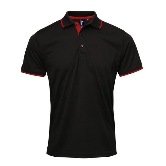 Premier Mens Coolchecker Contrast Pique Polo Shirt (Black/Red) - Image 1