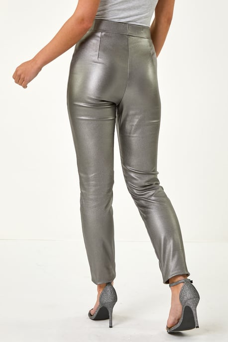 Petite Faux Leather Pull On Trousers - Image 4