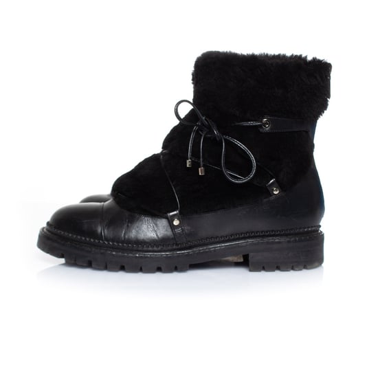 Fur embellished leather lace up boots - Image 2