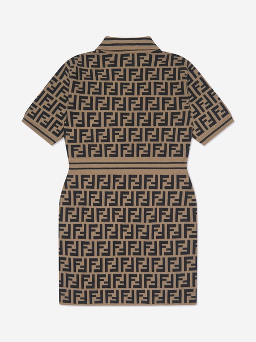 Fendi Girls FF Logo Knitted Dress in Brown