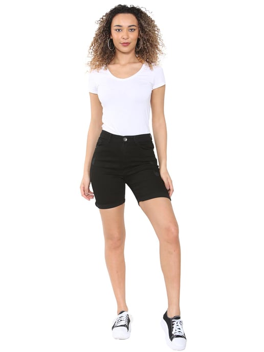 Enzo | Womens Ripped Denim Shorts - Black