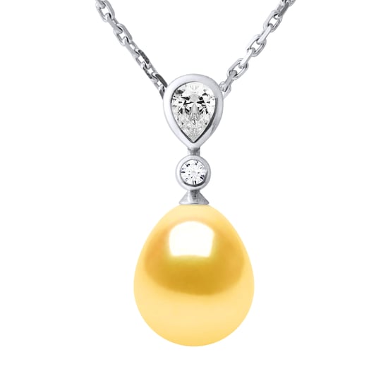 DROP Necklace Freshwater Pearl Jewelry 9-10mm Golden 925