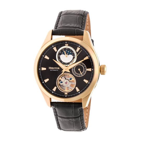 Reloj automático Heritor Sebastian semiesqueleto con correa de cuero - Image 1