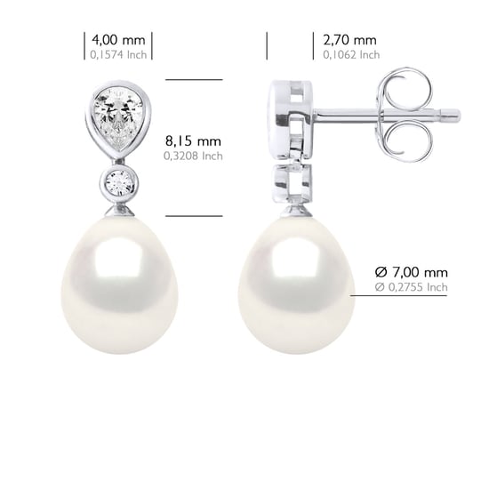 Earrings Real Cultured Freshwater Pearls Pear 7-8 mm - Image 2