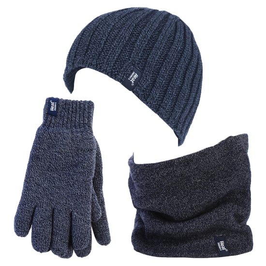 Heat Holders - Gorro de invierno de forro polar térmico, calentador de cuello y guantes para hombre - Azul marino - Image 1
