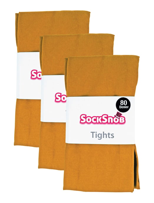 3 Pair Multipack Womens Coloured Opaque 80 Denier Tights | Sock Snob | Plain Block Colour Tights - Mustard - Image 2