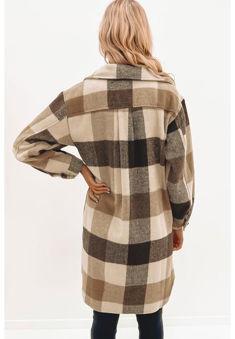 Azura Exchange Women's Plaid Button-Down Long Shacket in Khaki - Image 5