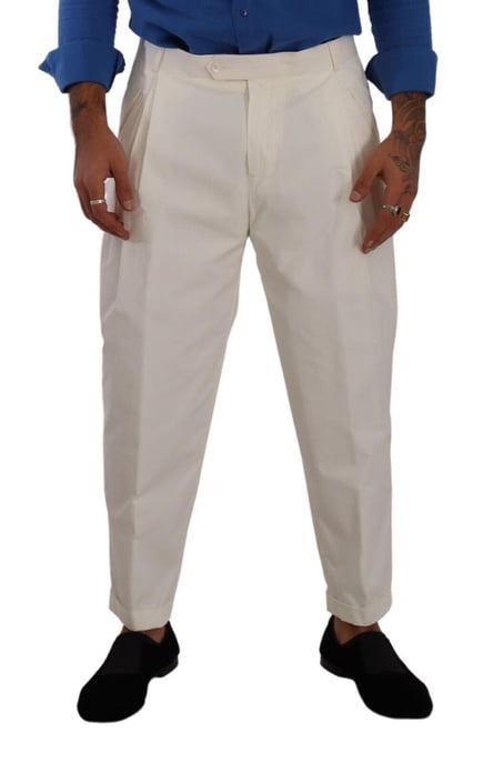 Pantalones de vestir de algodón blanco elástico de Dolce & Gabbana con detalles de logo - Image 4