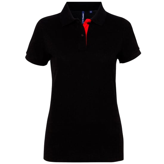 Asquith & Fox Womens/Ladies Short Sleeve Contrast Polo Shirt (Black/ Red) - Image 1