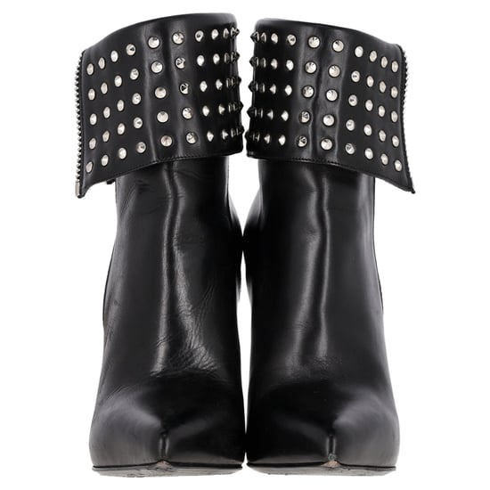 Saint Laurent Paris Fold Over Studded Booties in Black Leather - Image 3