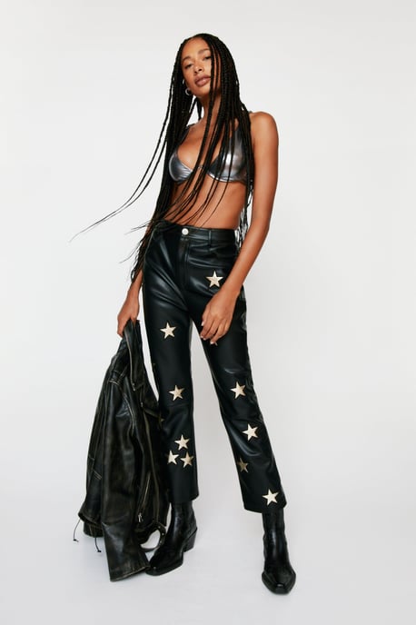 Premium Metallic Star Faux Leather Trousers