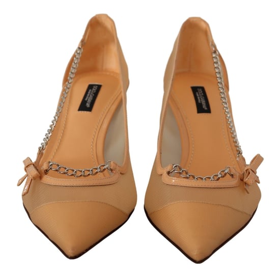 Zapatos de Tacón con Cadena de Cuero y Malla en Melocotón para Mujer de Dolce & Gabbana - Image 3