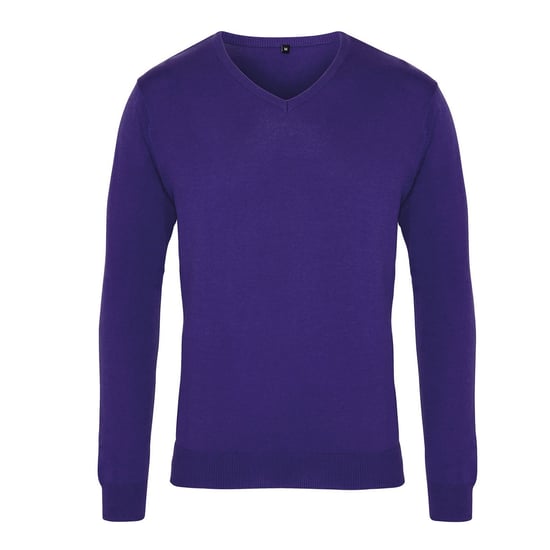 Premier Mens Knitted Cotton Acrylic V Neck Sweatshirt (Purple) - Image 1