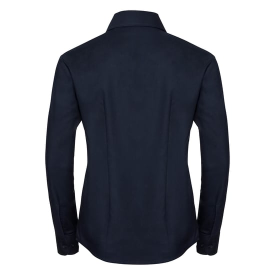 Russell Collection Ladies/Womens Long Sleeve Easy Care Oxford Shirt (Bright Navy) - Image 2