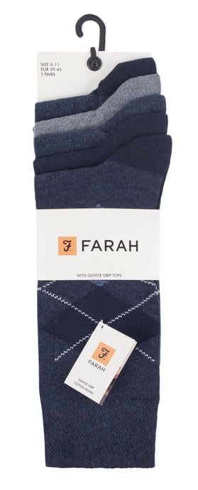 Farah - Paquete de 5 calcetines de algodón para hombre, finos, transpirables y con diseño de argyle - FCS270DENTEL (Argyle) - Image 2