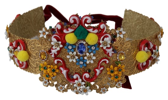 Dolce & Gabbana Women's multicolor Embellished Floral Crystal Wide Waist Belt