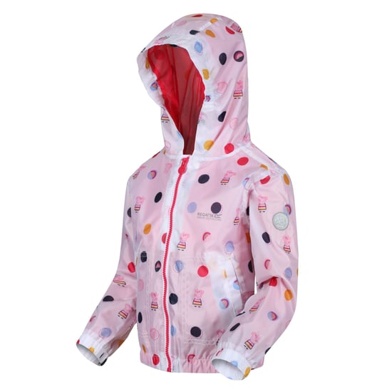 Regatta Childrens/Kids Peppa Pig Polka Dot Hooded Waterproof Jacket (Light Pink)