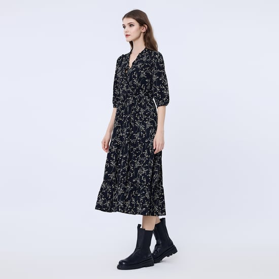 Cross-heart liberty print dress with frilled neckline - Image 5