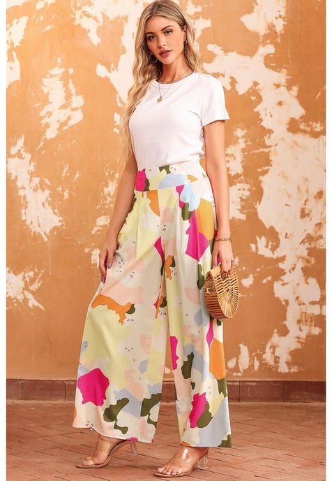 Pantalones de pierna ancha de estampado de paleta de colores para mujer en multicolor - Image 4