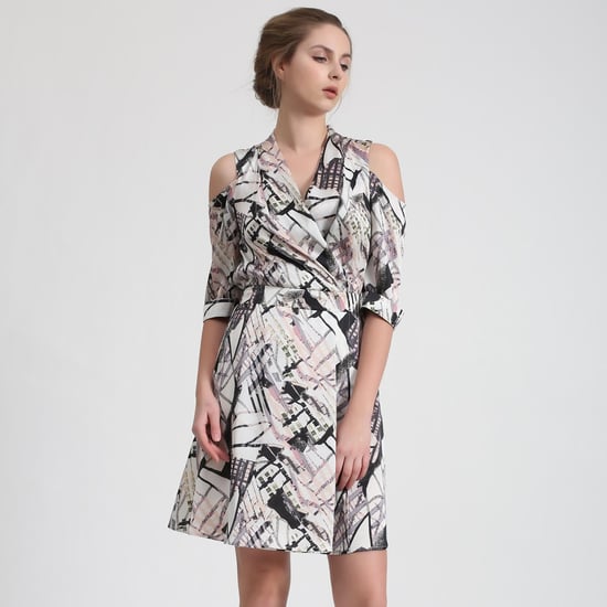 Geometrical Print Bat Sleeves Wrap Effect Dress - Image 3