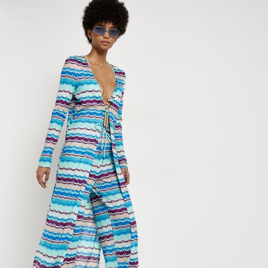 River Island Womens Kaftan Blue Stripe Longline Knit