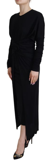 Vestido Midi Ajustado Negro de Lana con Capa para Mujer de Dolce & Gabbana - Image 2