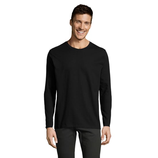 SOLS Mens Imperial Cotton Long-Sleeved T-Shirt (Deep Black) - Image 1