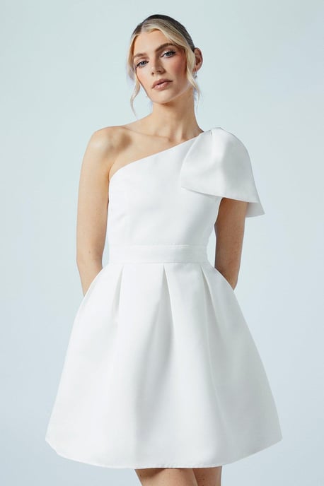 One Shoulder Statement Bow Bridal Mini Dress - Image 2