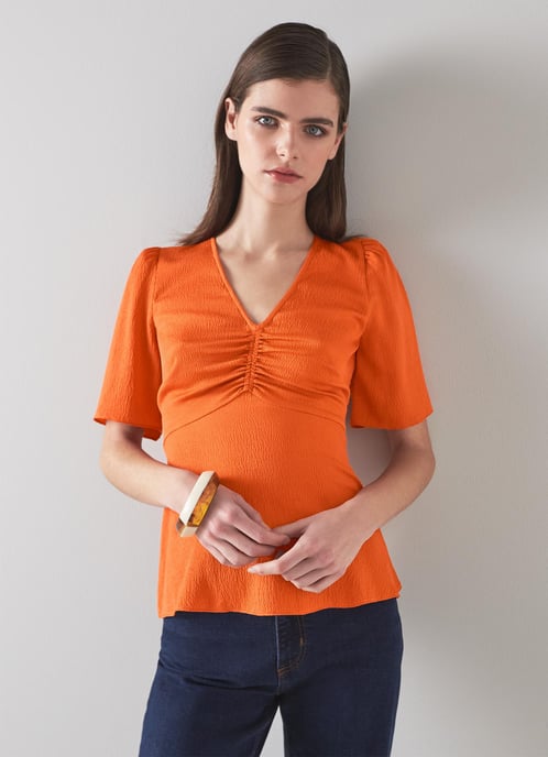 LK Bennett Gabbi Woven Tops, Orange