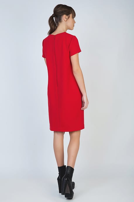 Short Sleeve Red Dress with Panel Detail