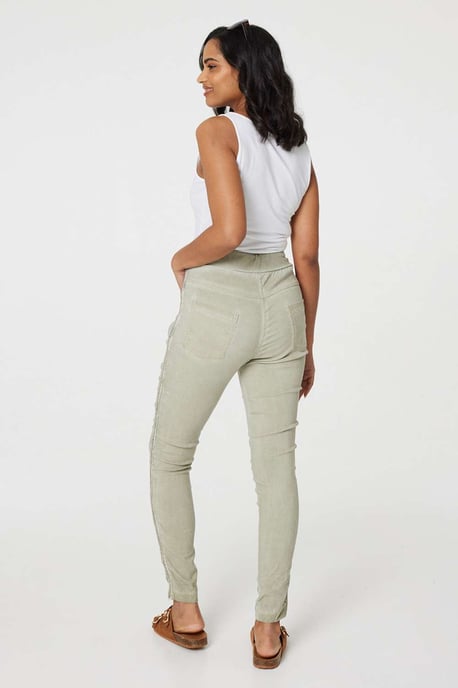 Khaki Denim Embellished Side Jeggings