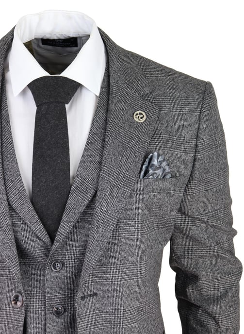 Traje de tres piezas gris para hombre, traje de boda clásico a medida con cuadros Príncipe de Gales - Image 5