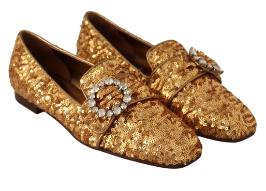 Mocasines de mujer planos con lentejuelas doradas y cristales de Dolce & Gabbana - Image 6