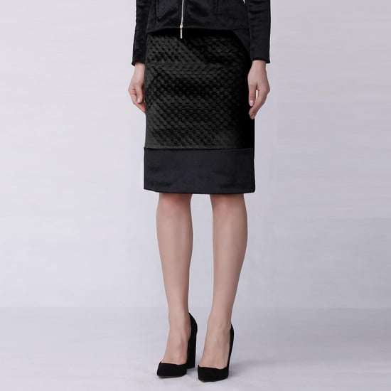 Textured velvet bi-material skirt - Image 1
