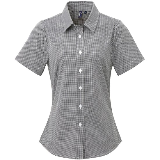 Premier Womens/Ladies Microcheck Short Sleeve Cotton Shirt (Black/White) - Image 1