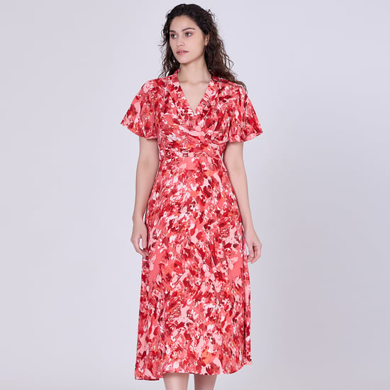 Wrap midi abstract print midi dress