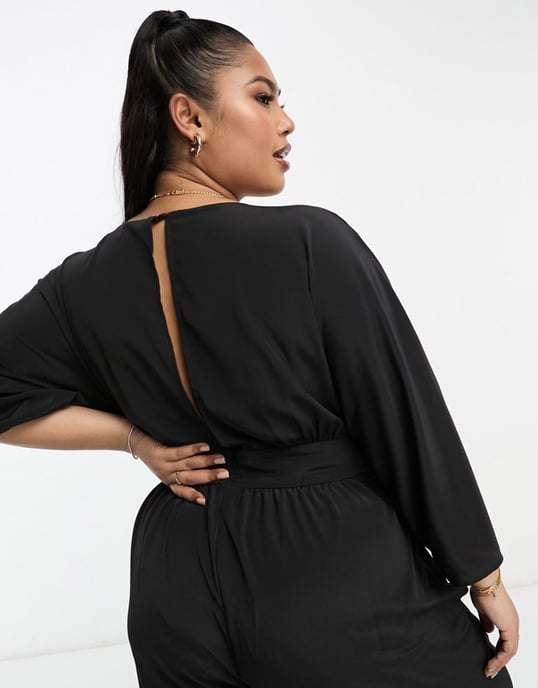 ASOS DESIGN Curve kimono sleeve culotte jumpsuit-Black