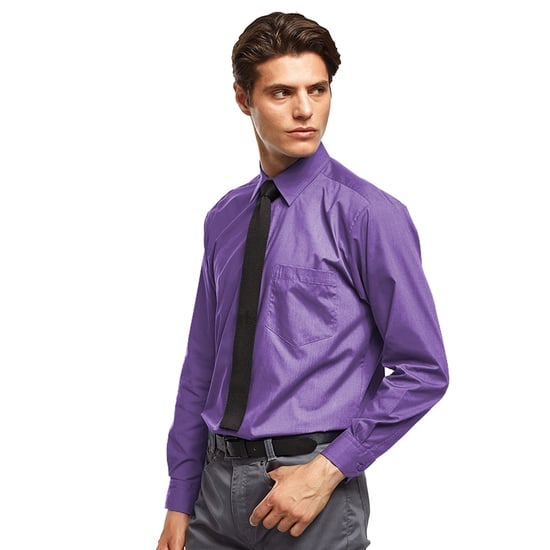Premier Mens Premier Poplin Long-Sleeved Formal Shirt (Purple) - Image 2