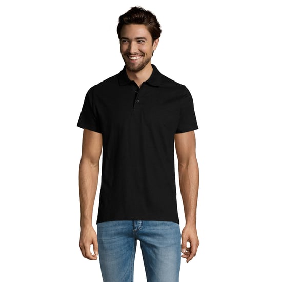 SOLS Mens Prescott Jersey Polo Shirt (Deep Black) - Image 1