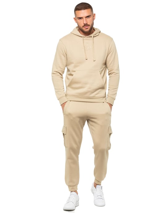 Enzo | Mens Pullover Hoodie Tracksuit Set - Stone